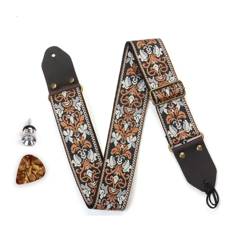 Stylish flower embroidery guitar strap 