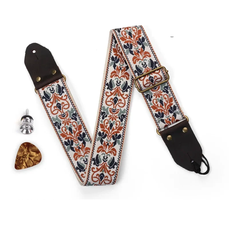 Stylish flower embroidery guitar strap 
