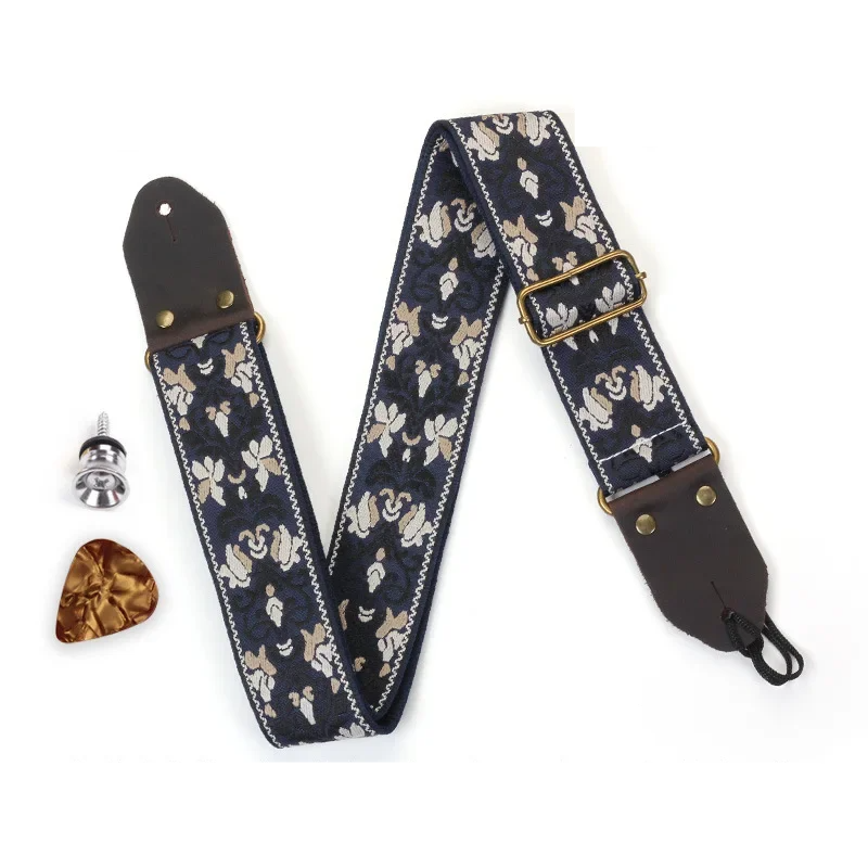 Stylish flower embroidery guitar strap 
