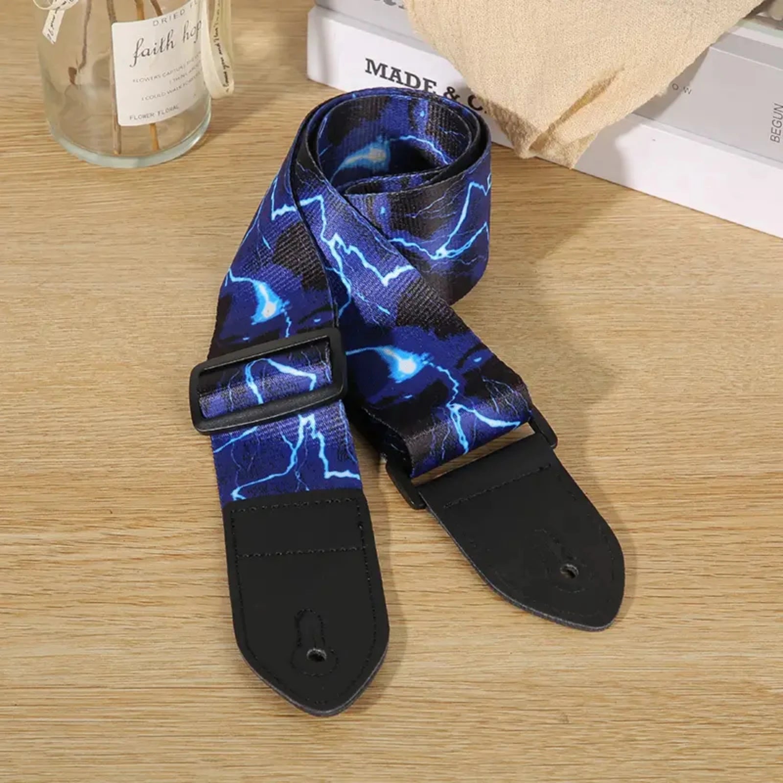 Blue lightning guitar strap