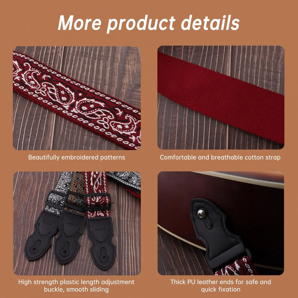 Embroidered Style guitar strap with Guitar Pick Slot