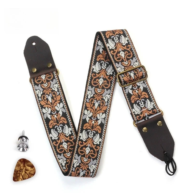 Stylish flower embroidery guitar strap 