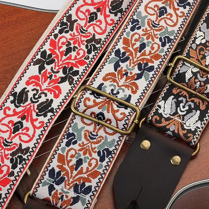 Stylish flower embroidery guitar strap 
