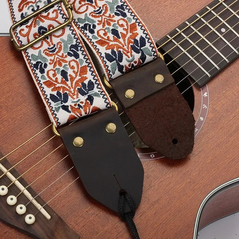 Stylish flower embroidery guitar strap 