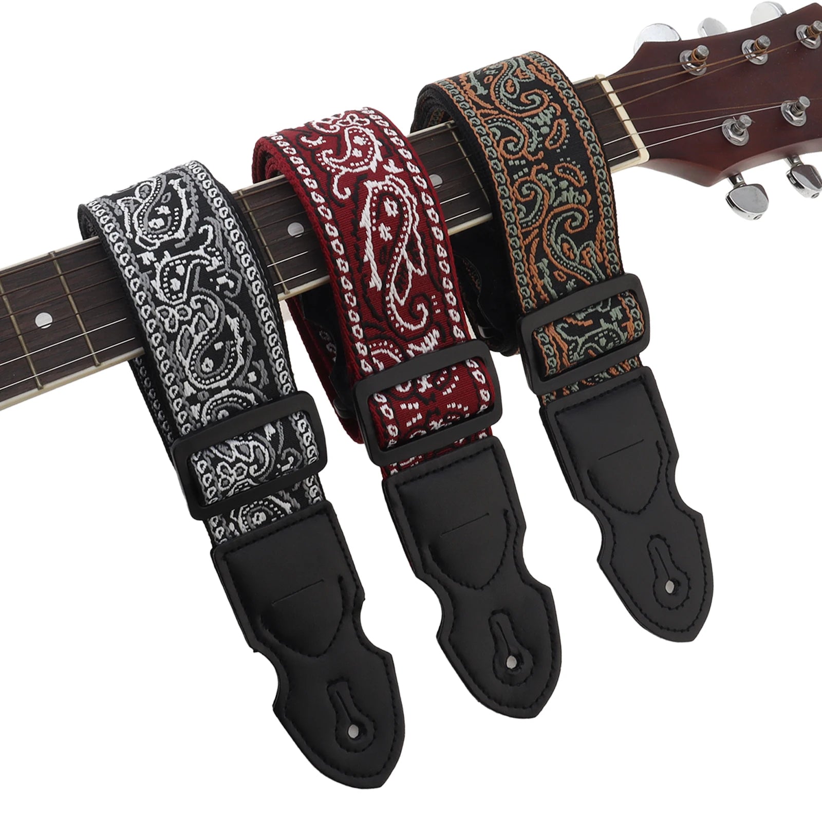 Embroidered Style guitar strap with Guitar Pick Slot