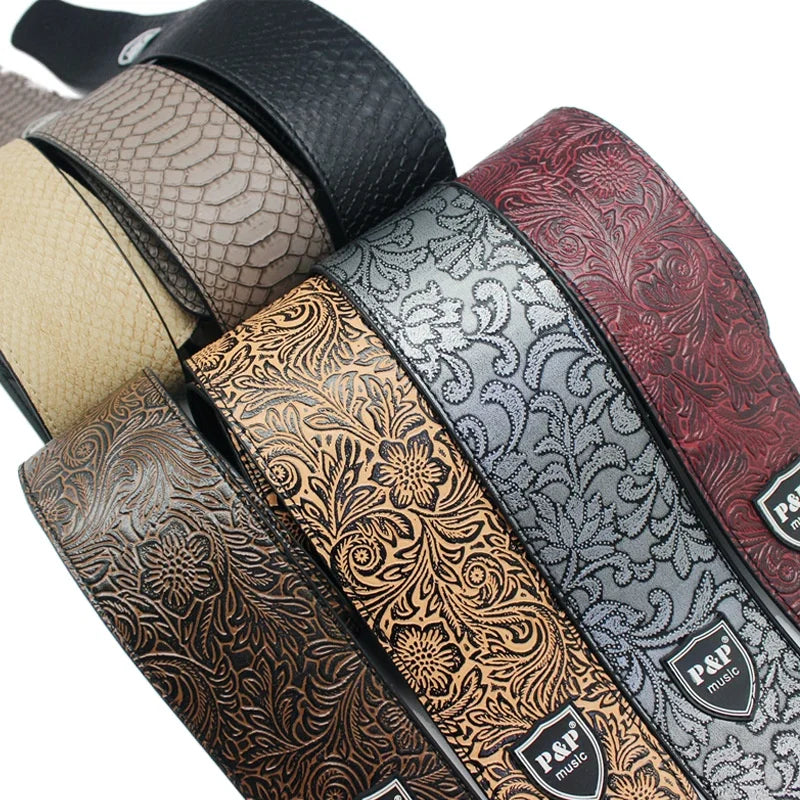 P&P leather pattern guitar strap