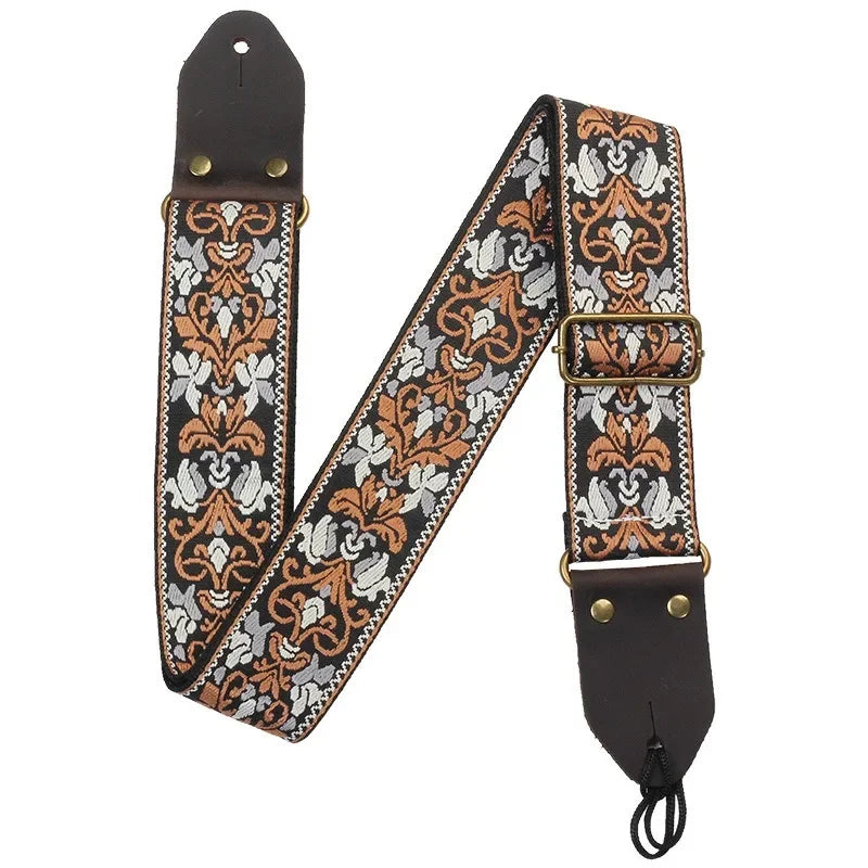 Stylish flower embroidery guitar strap 