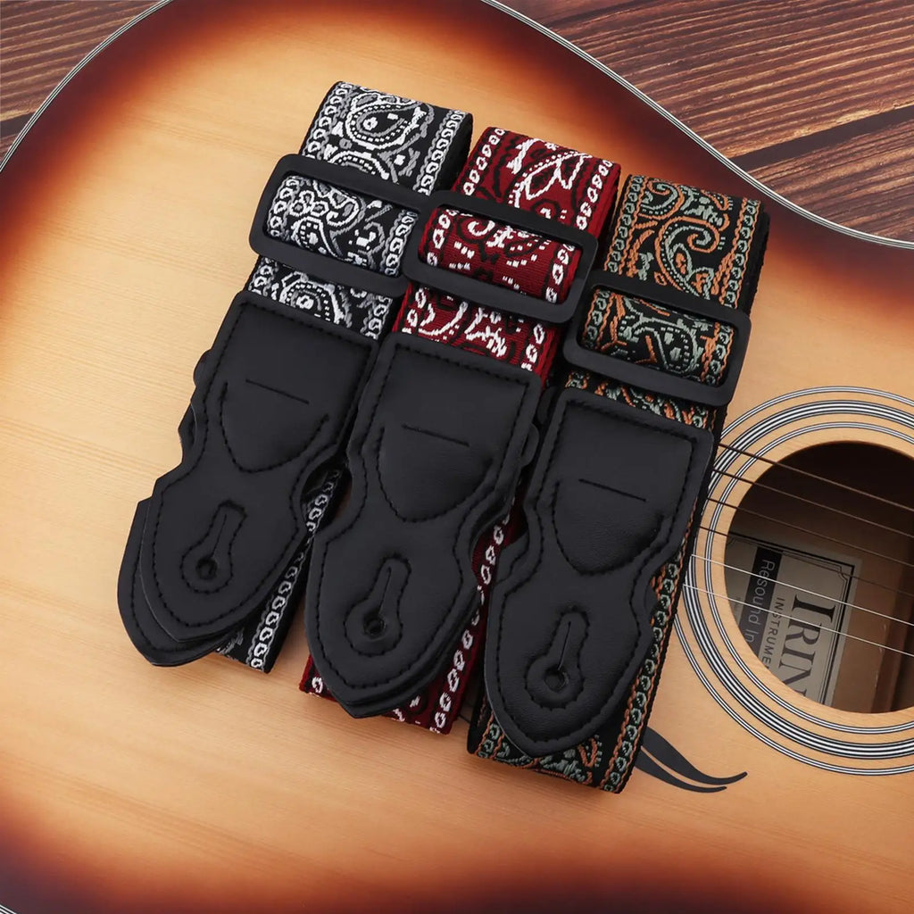 Embroidered Style guitar strap with Guitar Pick Slot