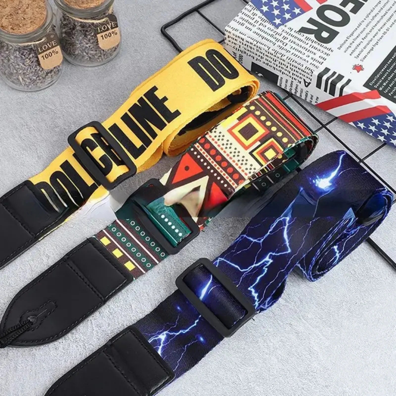 Blue lightning guitar strap